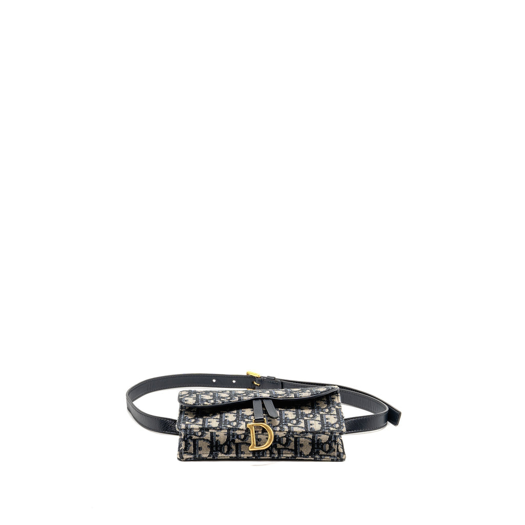 DIOR SADDLE BELT BAG BLUE OBLIQUE JACQUARD CANVAS GHW