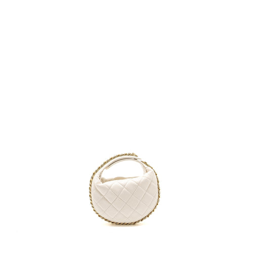 CHANEL 23C ROUND CLUTCH LAMBSKIN WHITE LGHW (MICROCHIP)