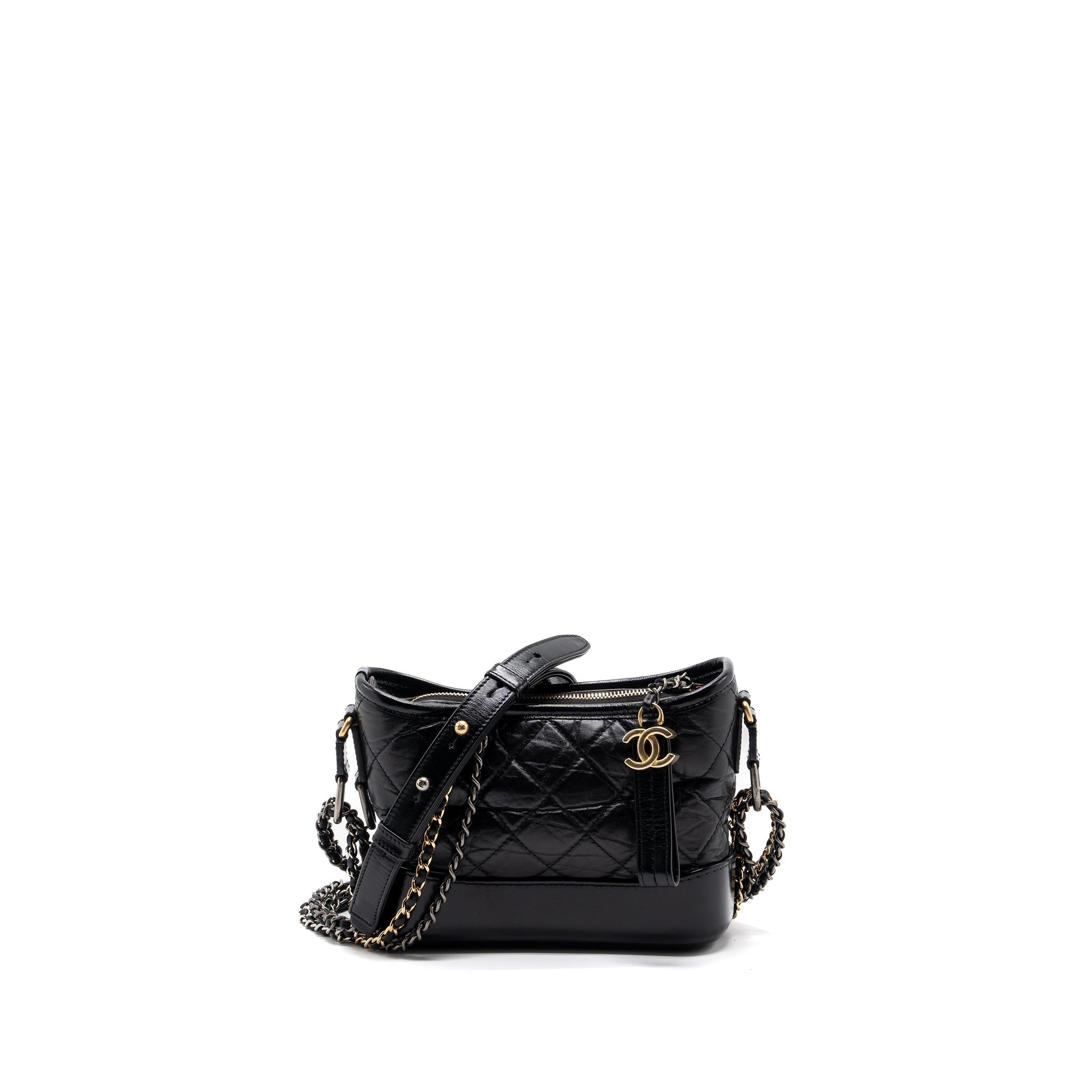 CHANEL SMALL GABRIELLE HOBO BAG AGED CALFSKIN BLACK MULTICOLOURED HARDWARE
