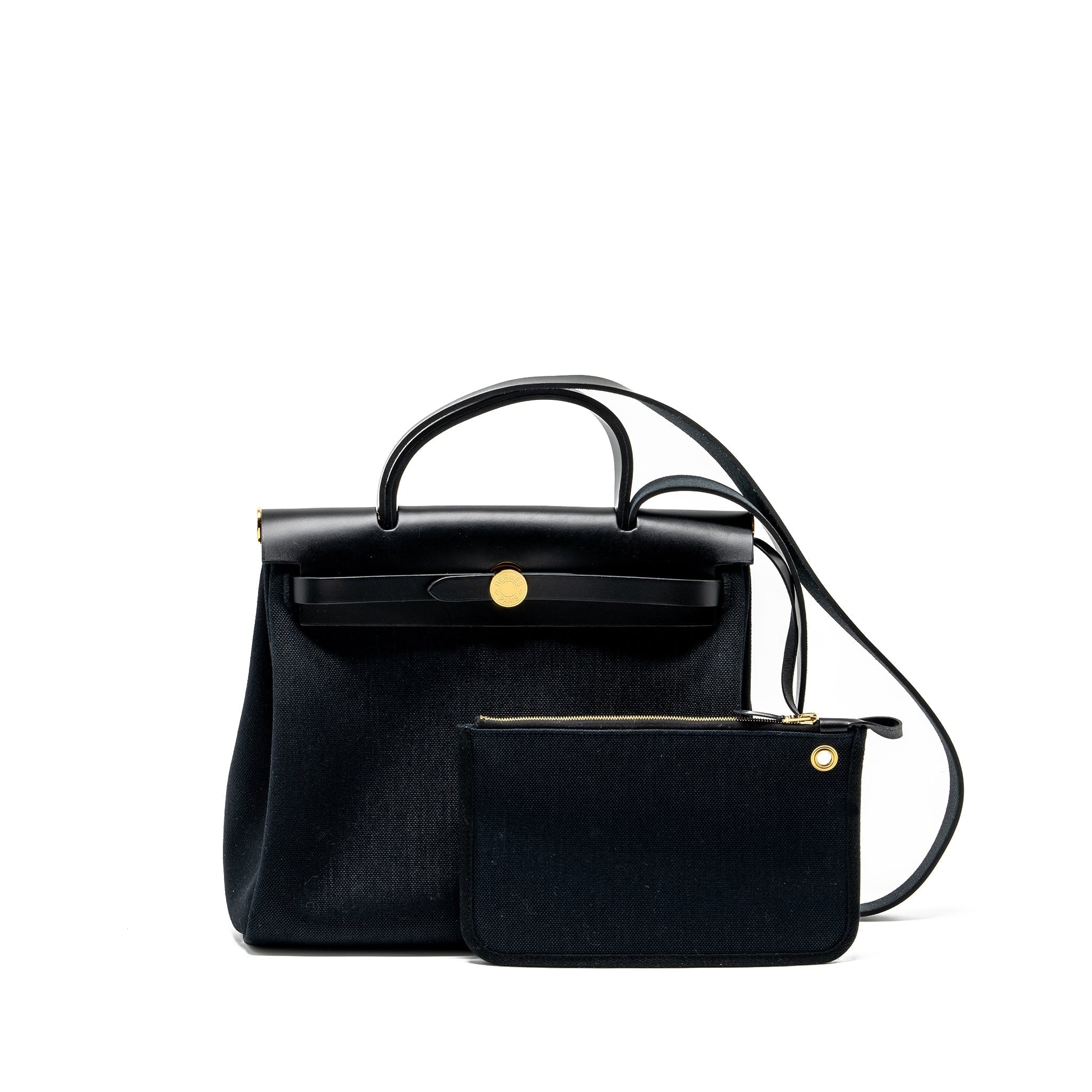 HERMES HERBAG 31 ZIP BAG CANVAS/LEATHER BLACK GHW
