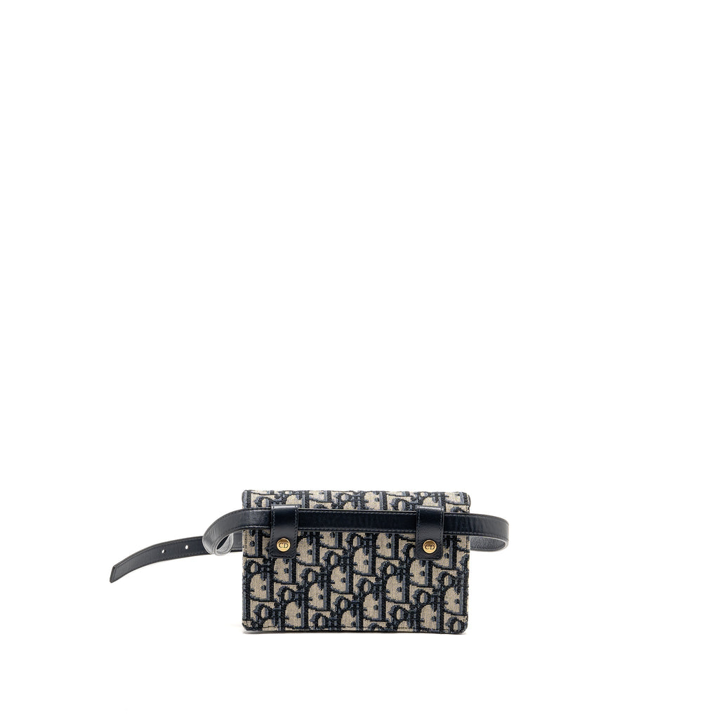 DIOR SADDLE BELT BAG BLUE OBLIQUE JACQUARD CANVAS GHW