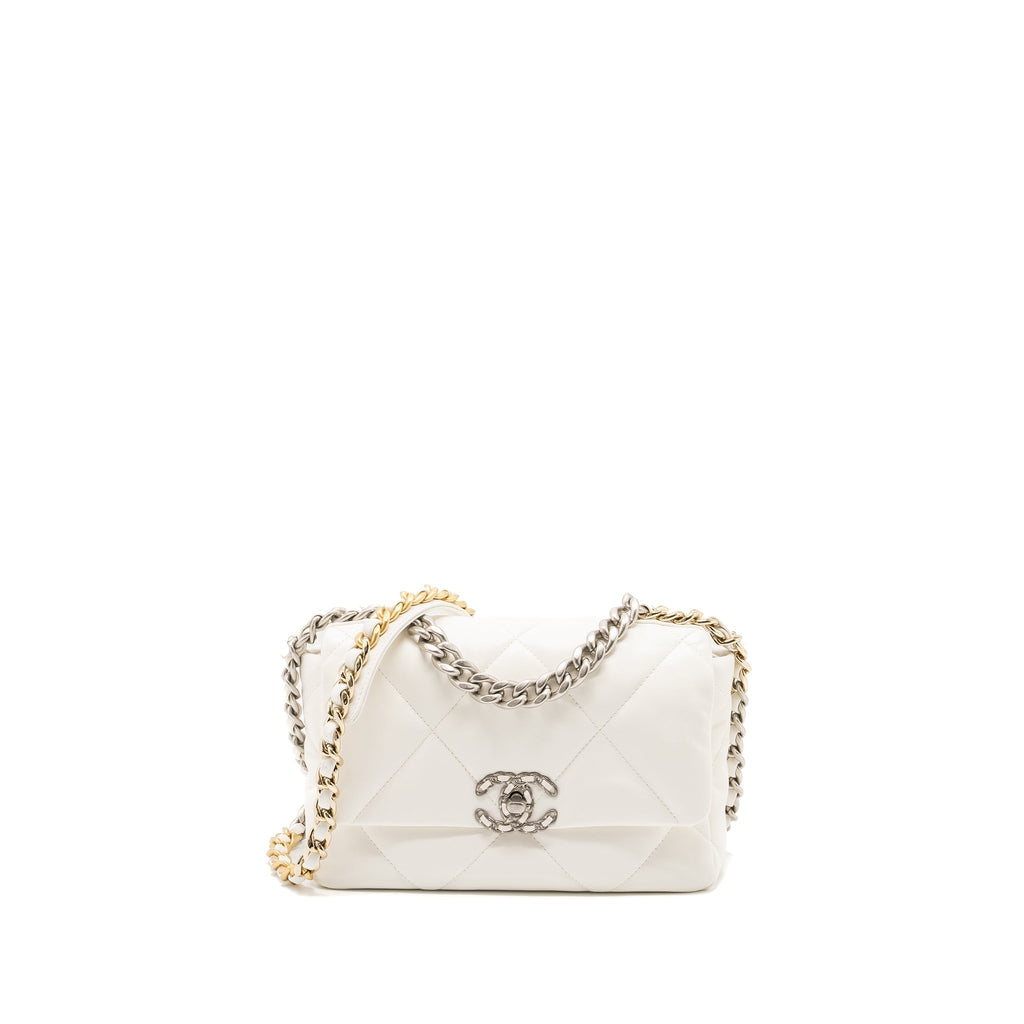 CHANEL SMALL 19 BAG LAMBSKIN WHITE MULTICOLOUR HARDWARE (MICROCHIP)