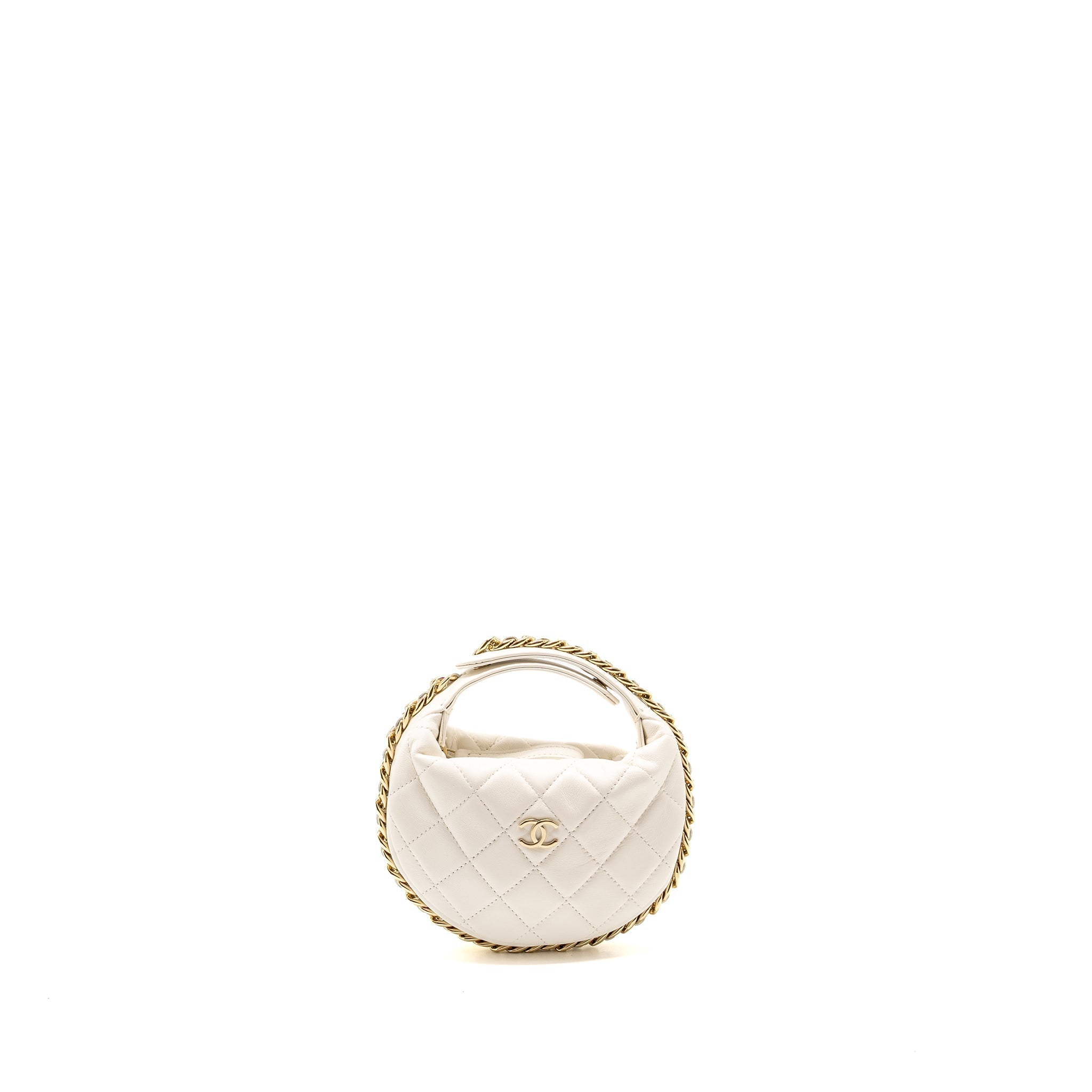 CHANEL 23C ROUND CLUTCH LAMBSKIN WHITE LGHW (MICROCHIP)