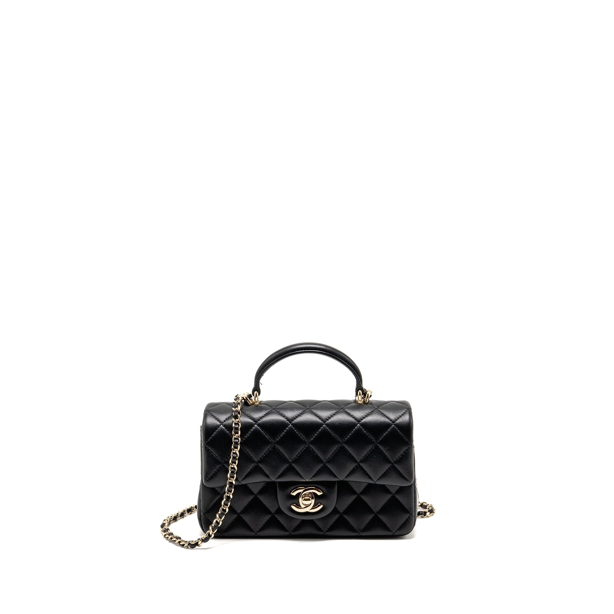 CHANEL TOP HANDLE MINI RECTANGULAR FLAP BAG LAMBSKIN BLACK LGHW (MICROCHIP)