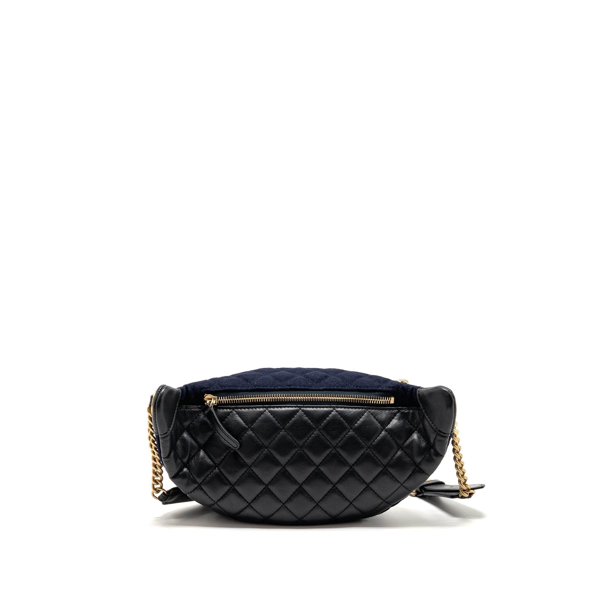 CHANEL PARIS HAMBURG CHARMS BELT BAG WOOL/LAMBSKIN NAVY/BLACK GHW