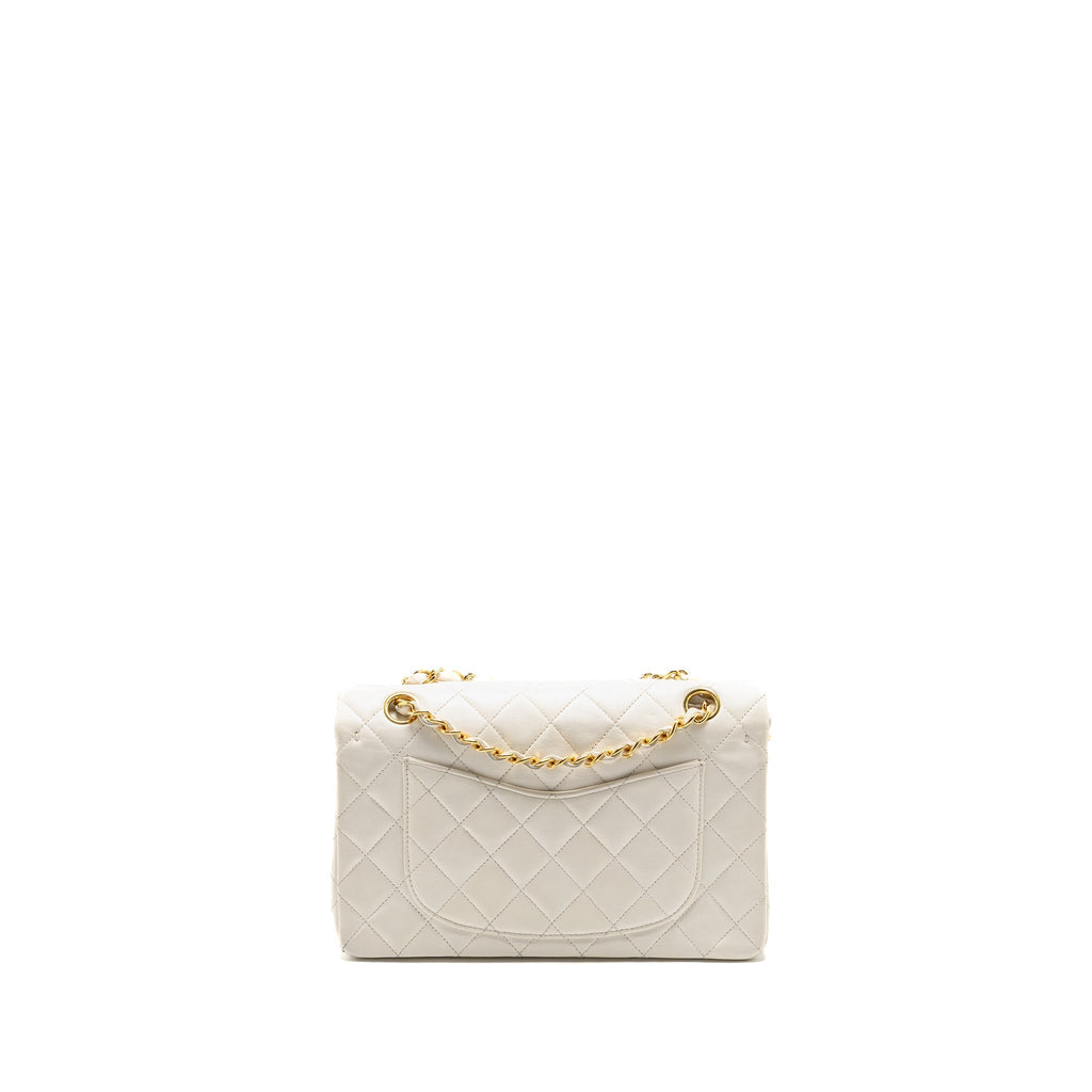 CHANEL VINTAGE SMALL CLASSIC DOUBLE FLAP BAG LAMBSKIN WHITE GHW