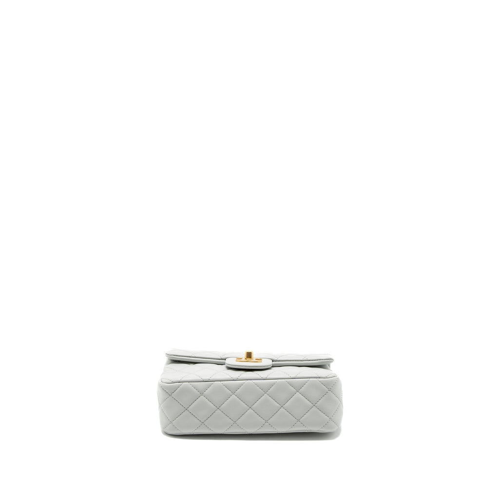 CHANEL PEARL CRUSH MINI RECTANGULAR LAMBSKIN LIGHT GREY BRUSHED GHW (MICROCHIP)
