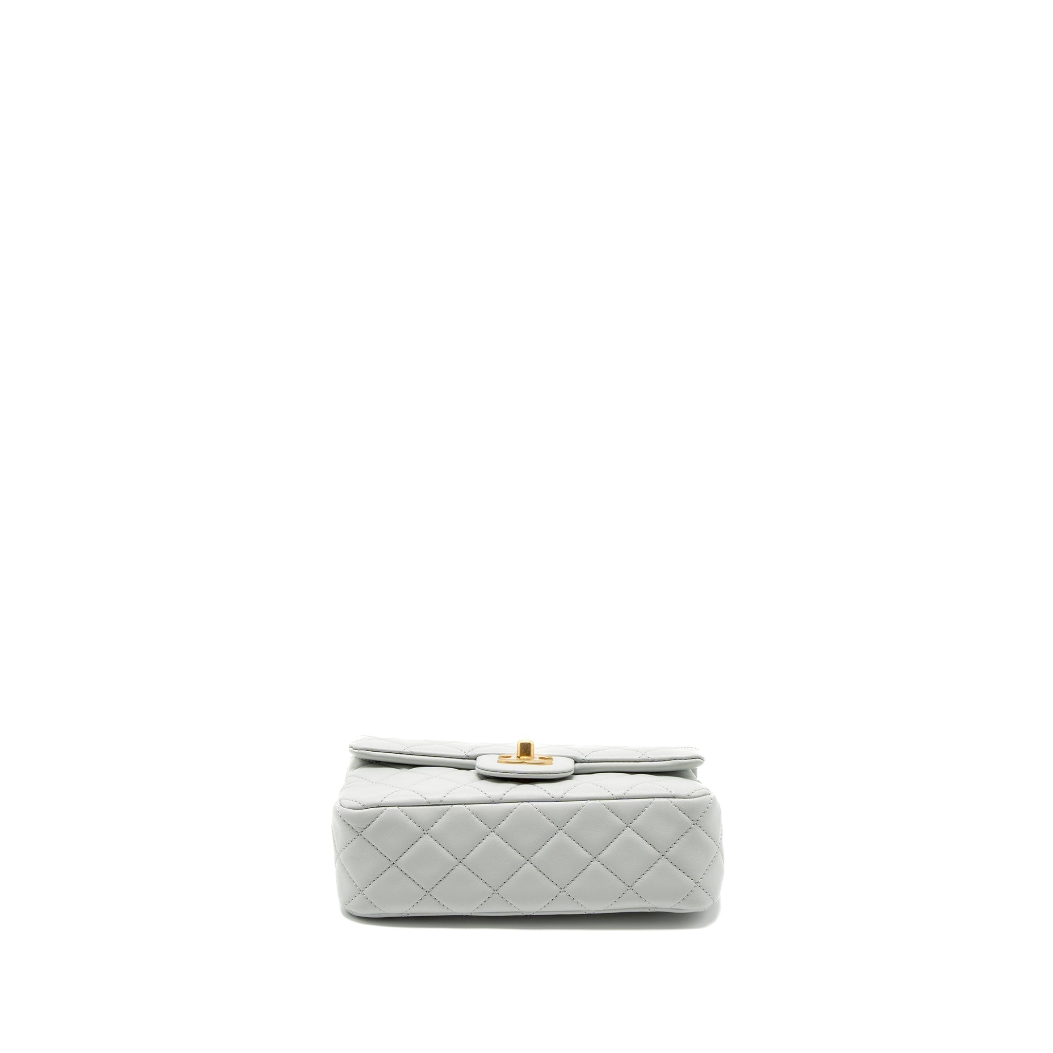 CHANEL PEARL CRUSH MINI RECTANGULAR LAMBSKIN LIGHT GREY BRUSHED GHW (MICROCHIP)