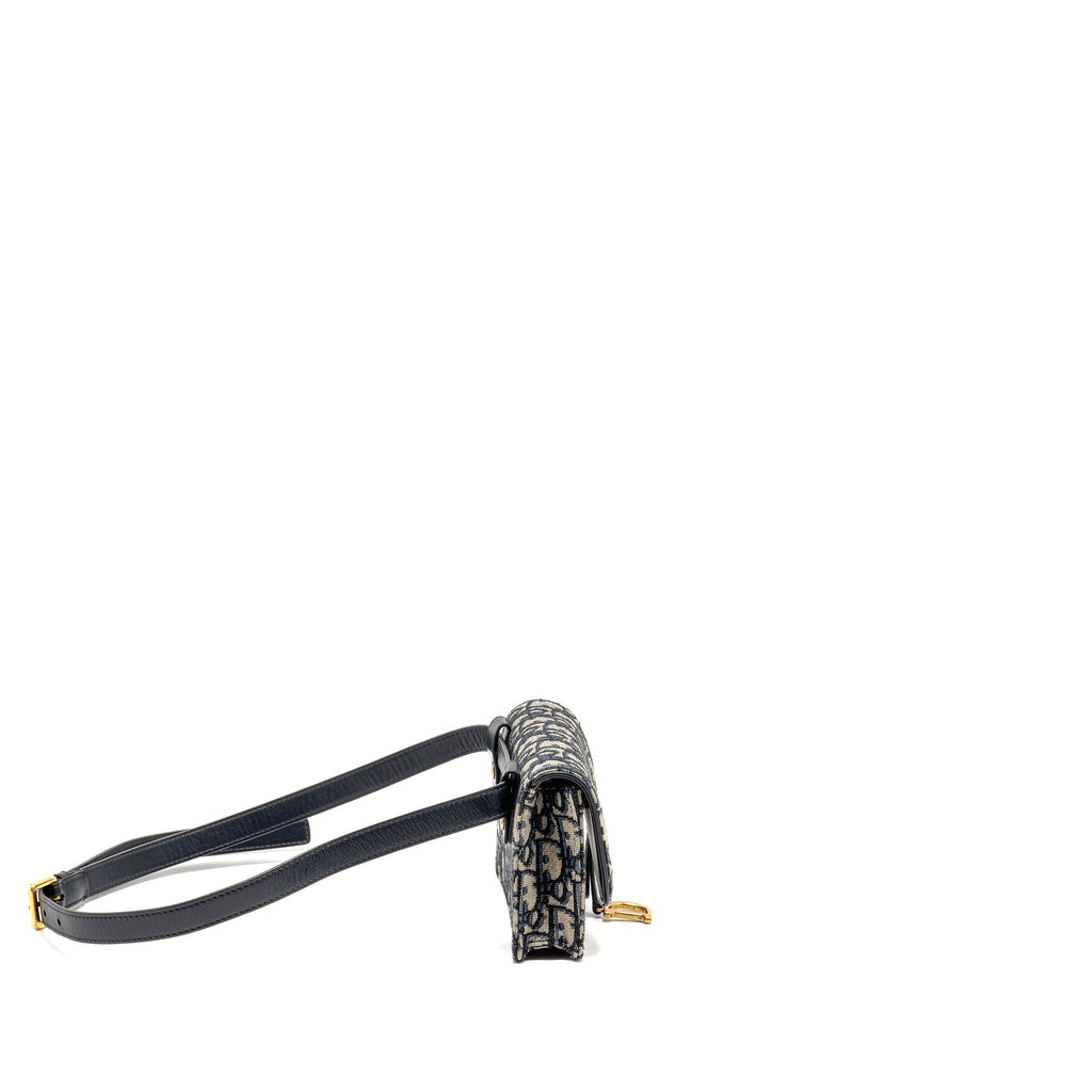 DIOR SADDLE BELT BAG BLUE OBLIQUE JACQUARD CANVAS GHW