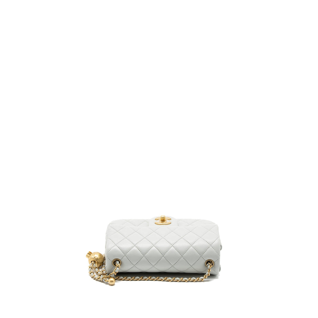 CHANEL PEARL CRUSH MINI RECTANGULAR LAMBSKIN LIGHT GREY BRUSHED GHW (MICROCHIP)