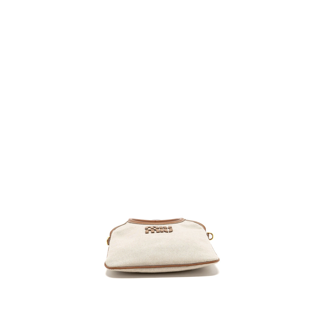 MIU MIU MINI IVY BAG CANVAS/LEATHER BEIGE/BRANDY GHW