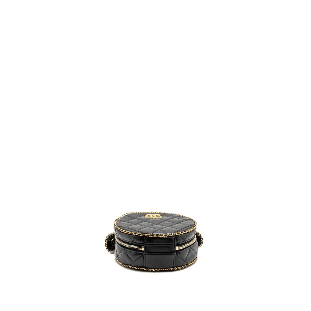 CHANEL ROUND VANITY WITH CHAIN LAMBSKIN BLACK GHW (MICROCHIP)