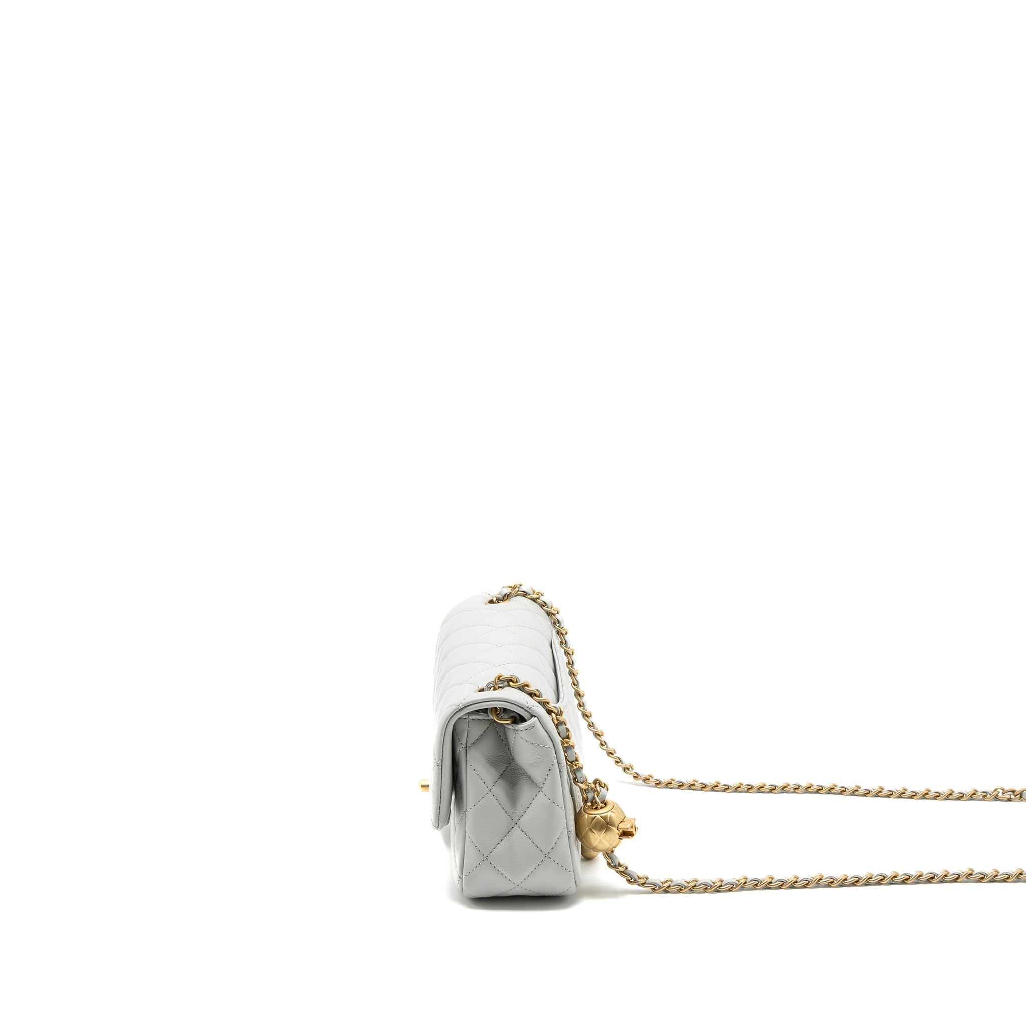 CHANEL PEARL CRUSH MINI RECTANGULAR LAMBSKIN LIGHT GREY BRUSHED GHW (MICROCHIP)