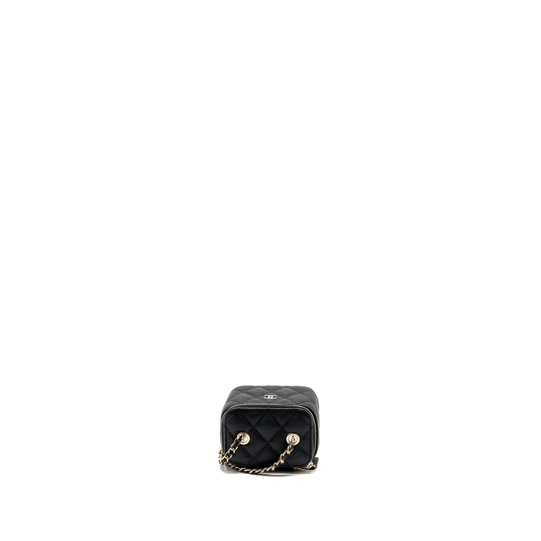 CHANEL 23C MINI VANITY CASE WITH CHAIN CAVIAR BLACK LGHW (MICROCHIP)