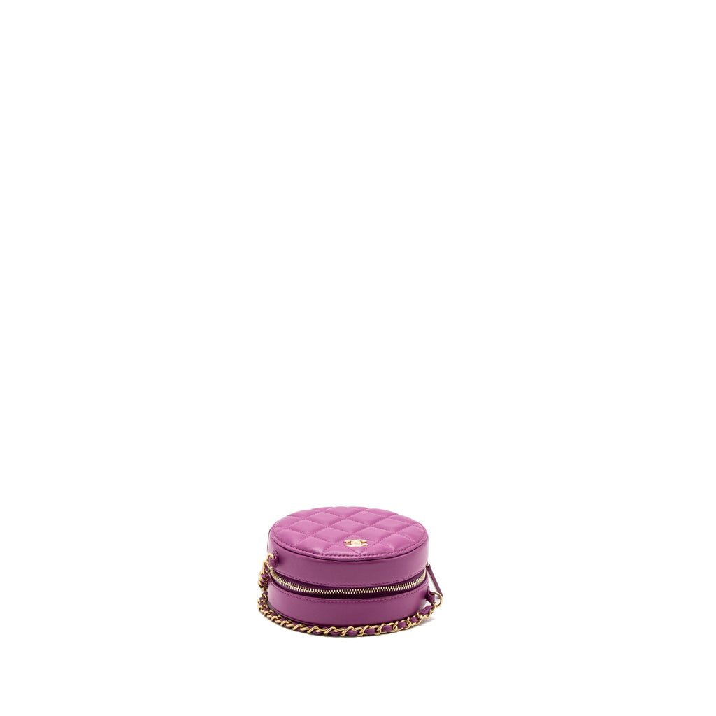 CHANEL PEARL CRUSH MINI ROUND CLUTCH WITH CHAIN LAMBSKIN PURPLE GHW