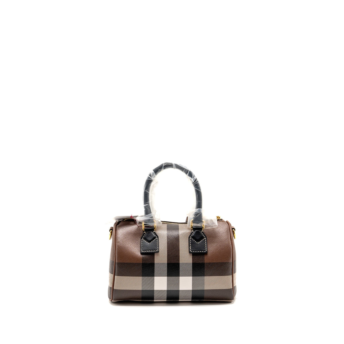 Burberry Mini Check Bowling Bag leather/canvas dark birch brown GHW