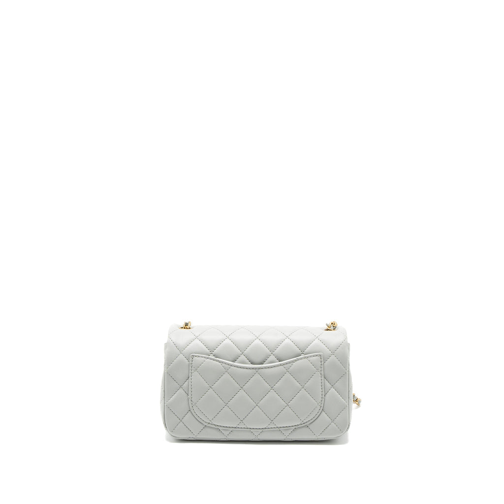 CHANEL PEARL CRUSH MINI RECTANGULAR LAMBSKIN LIGHT GREY BRUSHED GHW (MICROCHIP)