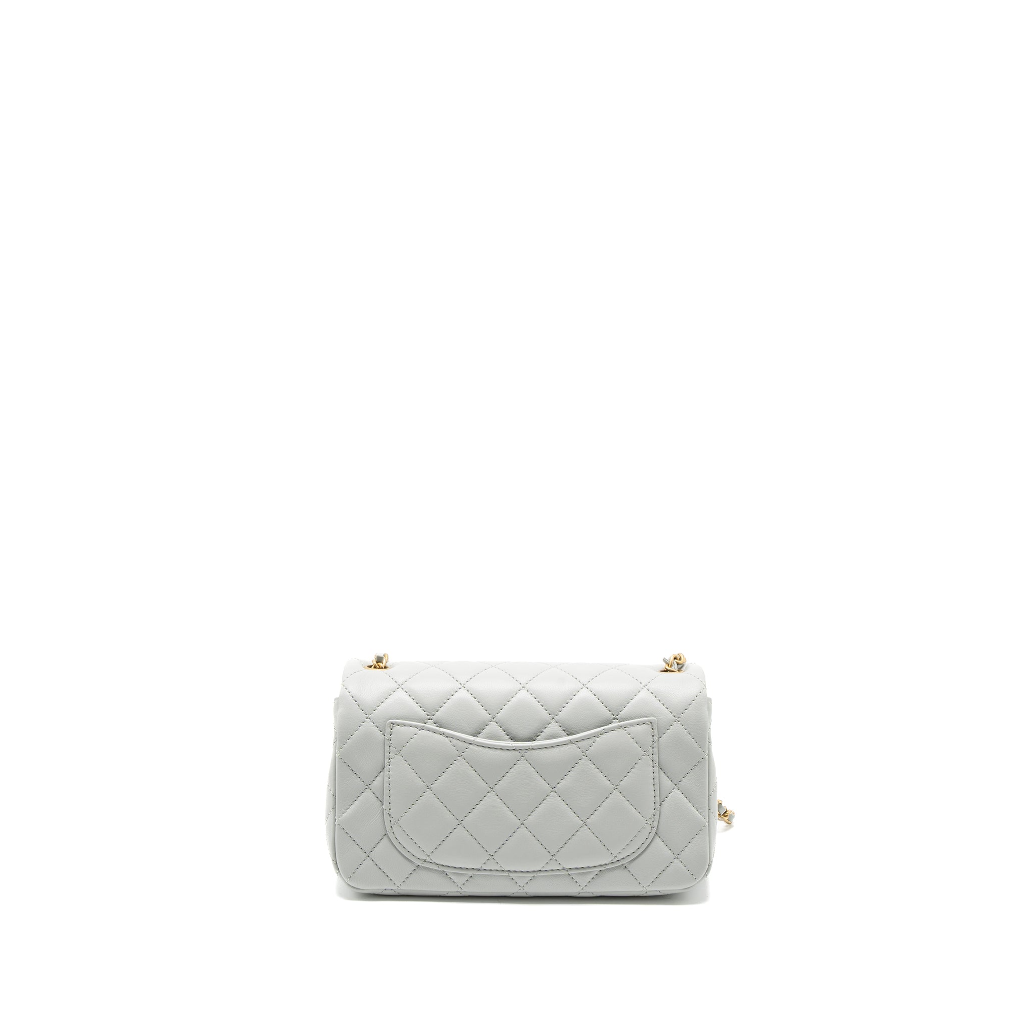 CHANEL PEARL CRUSH MINI RECTANGULAR LAMBSKIN LIGHT GREY BRUSHED GHW (MICROCHIP)