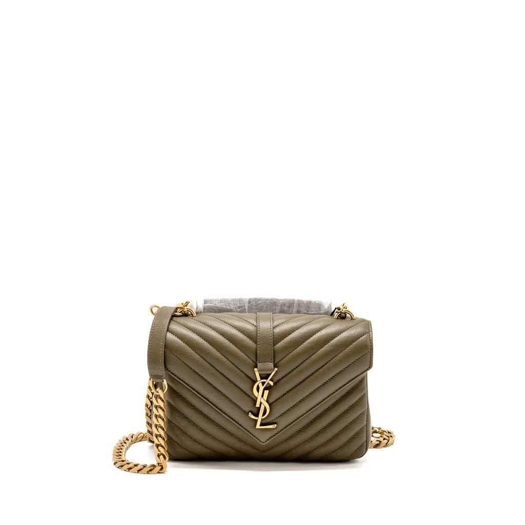 SAINT LAURENT/YSL MEDIUM COLLEGE BAG QUILTED LAMBSKIN ANEMONE GREEN GHW