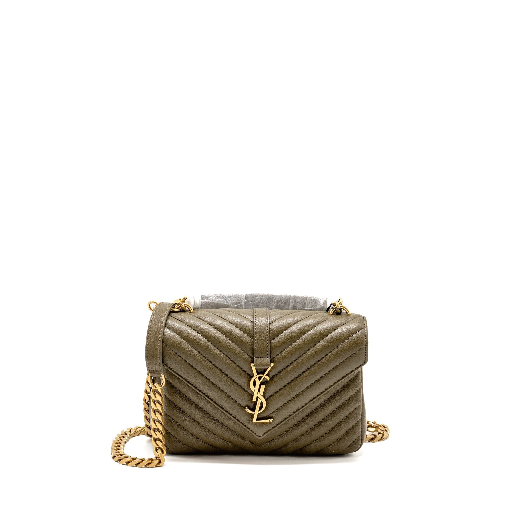 SAINT LAURENT/YSL MEDIUM COLLEGE BAG QUILTED LAMBSKIN ANEMONE GREEN GHW