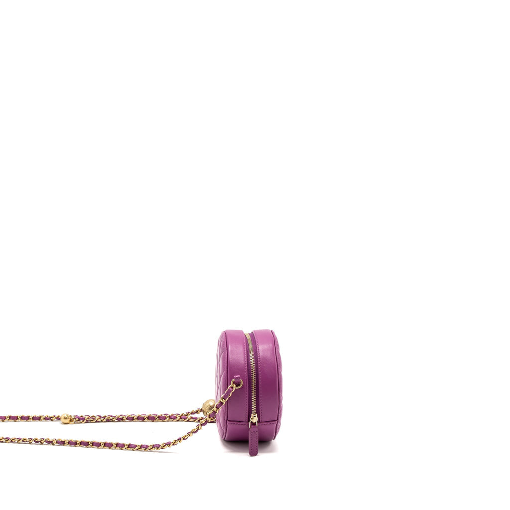 CHANEL PEARL CRUSH MINI ROUND CLUTCH WITH CHAIN LAMBSKIN PURPLE GHW