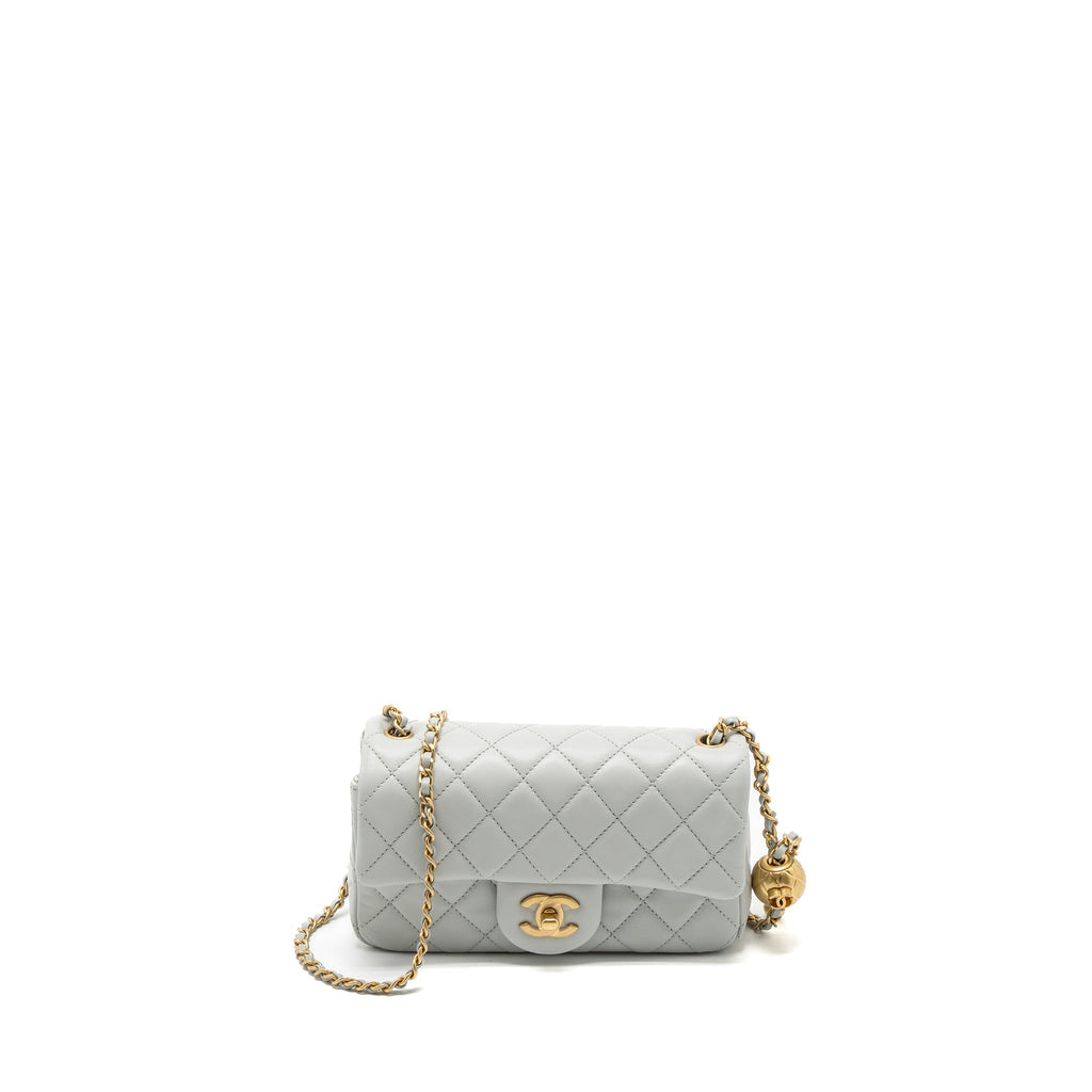 CHANEL PEARL CRUSH MINI RECTANGULAR LAMBSKIN LIGHT GREY BRUSHED GHW (MICROCHIP)