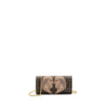 FENDI CONTINENTAL WALLET ON CHAIN FF FABRIC/CALFSKIN TOBACCO BROWN/BEIGE GHW