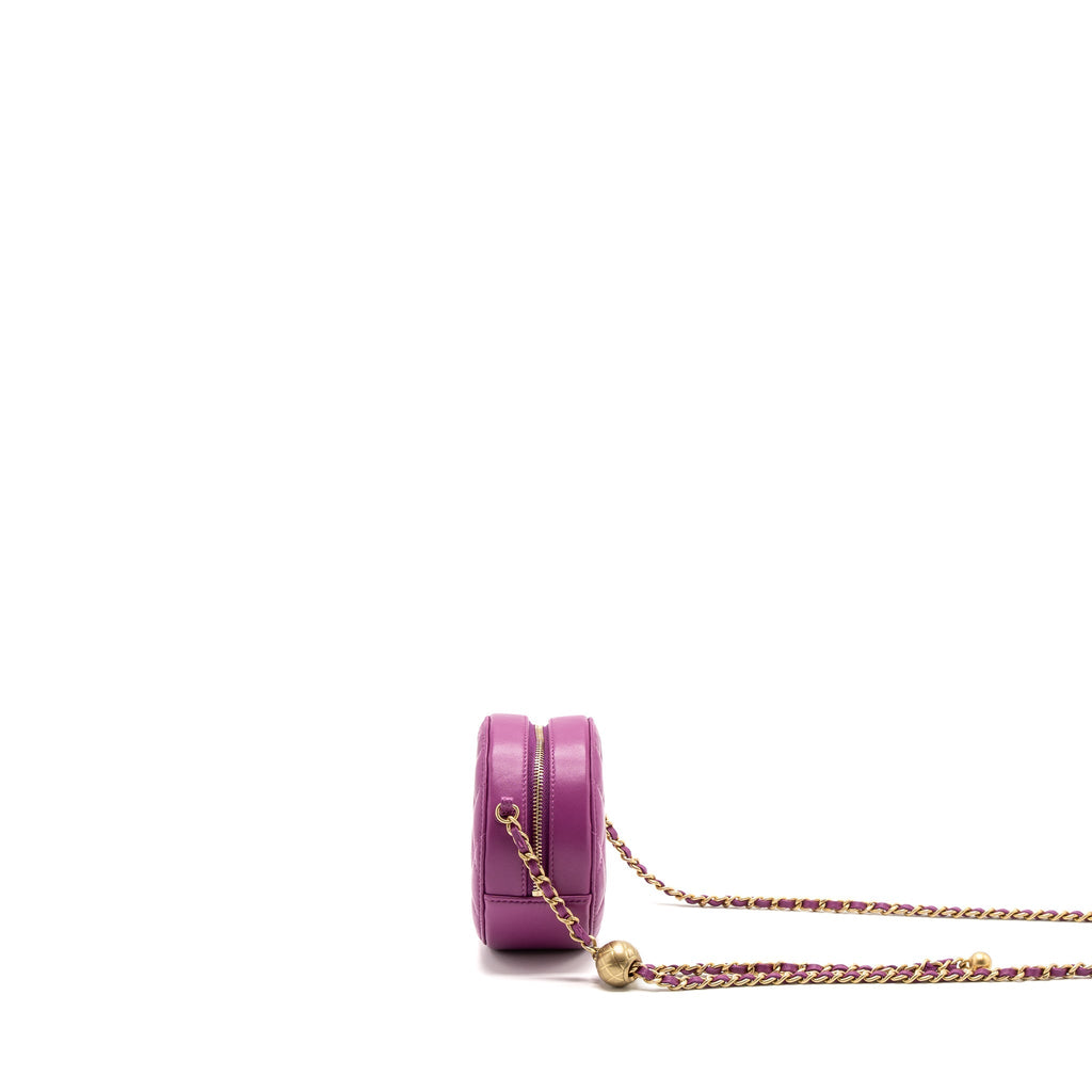 CHANEL PEARL CRUSH MINI ROUND CLUTCH WITH CHAIN LAMBSKIN PURPLE GHW