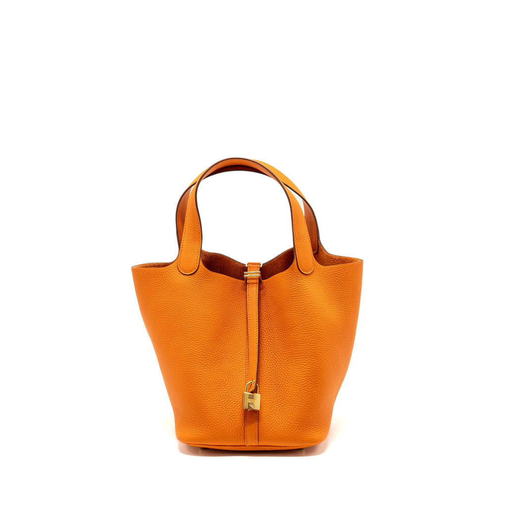 HERMES PICOTIN 22 LOCK BAG CLEMENCE ORANGE GHW