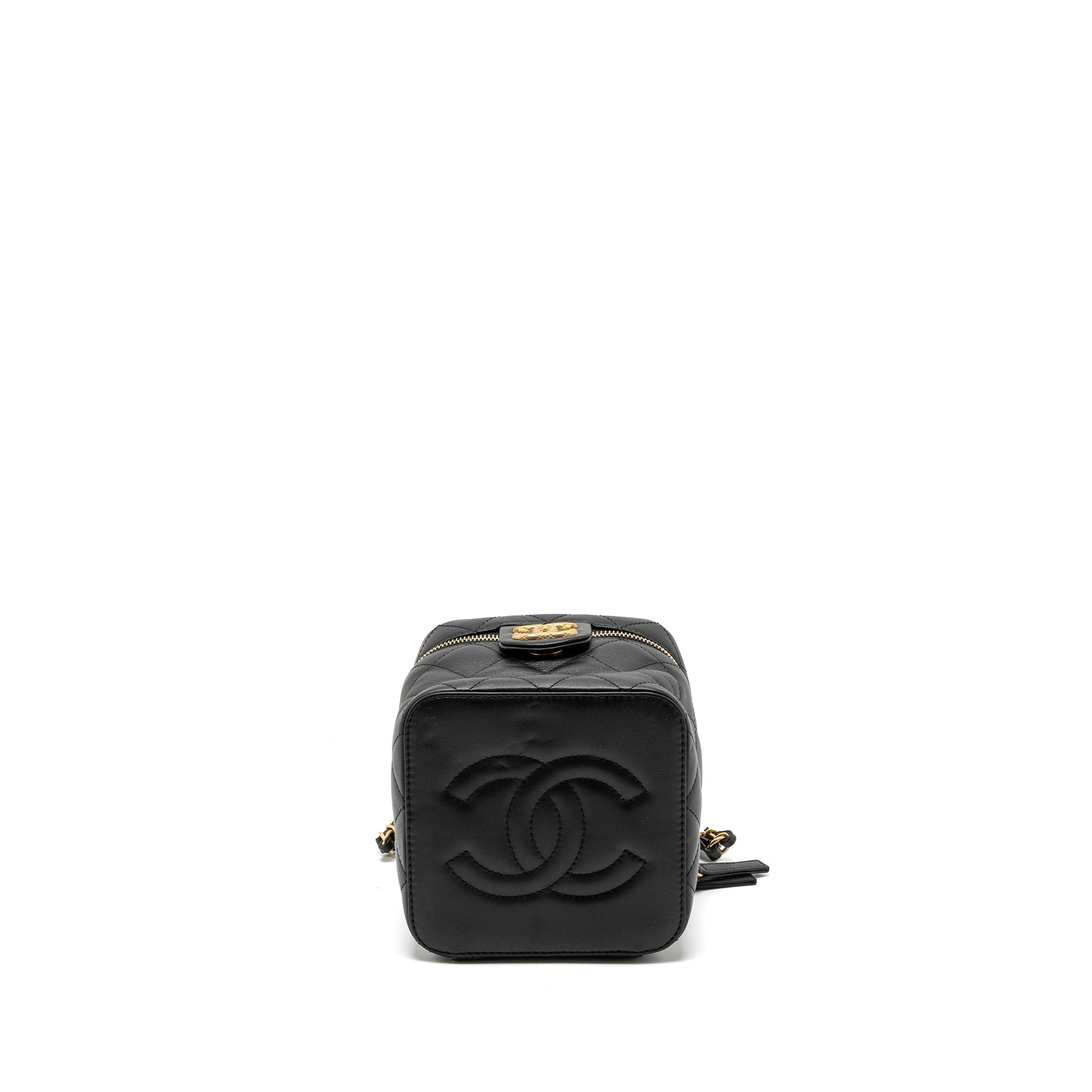 CHANEL TOP HANDLE VANITY CROSSBODY BAG CALFSKIN BLACK BRUSHED GHW (MICROCHIP)
