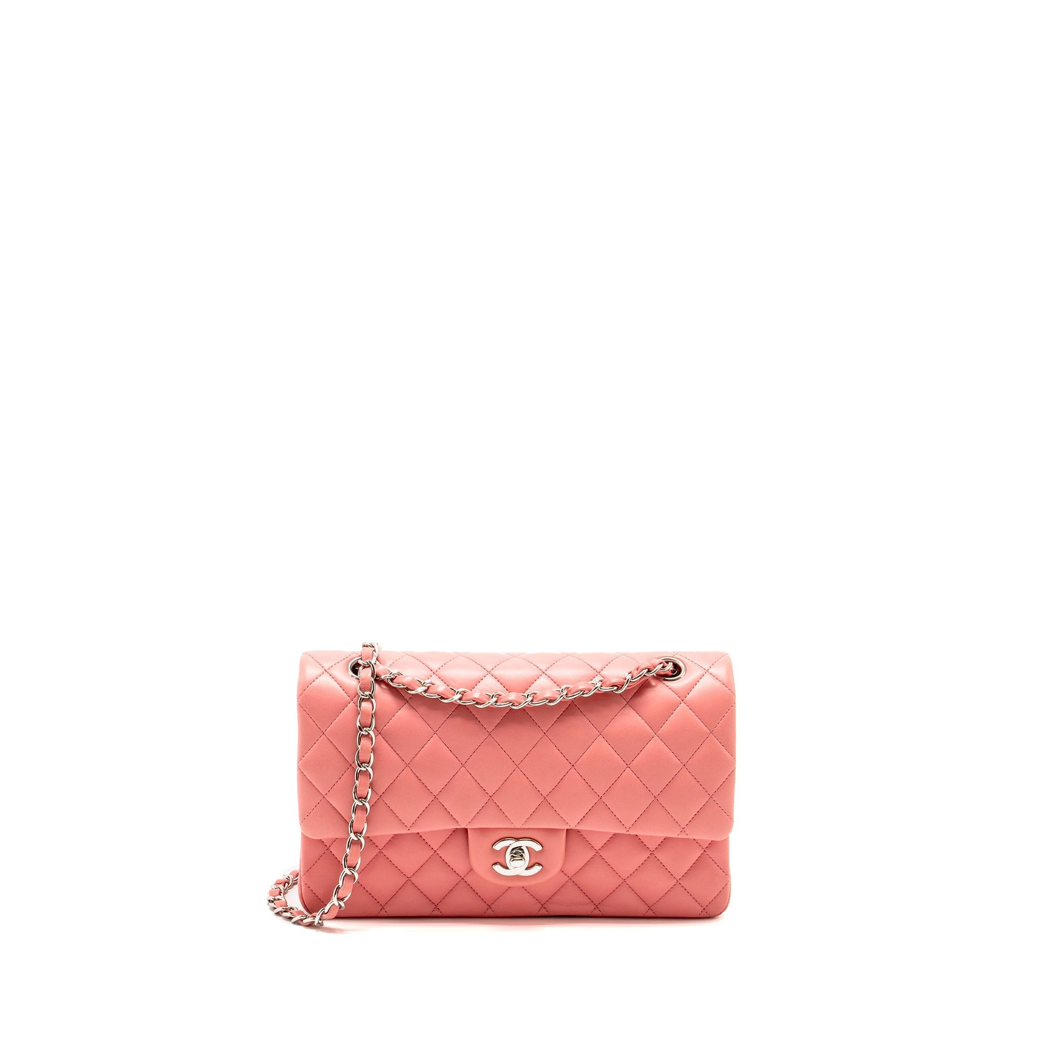 CHANEL MEDIUM CLASSIC DOUBLE FLAP BAG LAMBSKIN PINK SHW