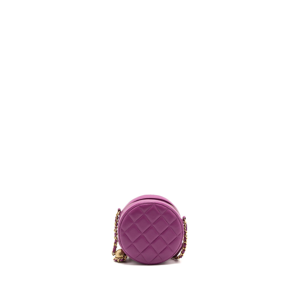 CHANEL PEARL CRUSH MINI ROUND CLUTCH WITH CHAIN LAMBSKIN PURPLE GHW