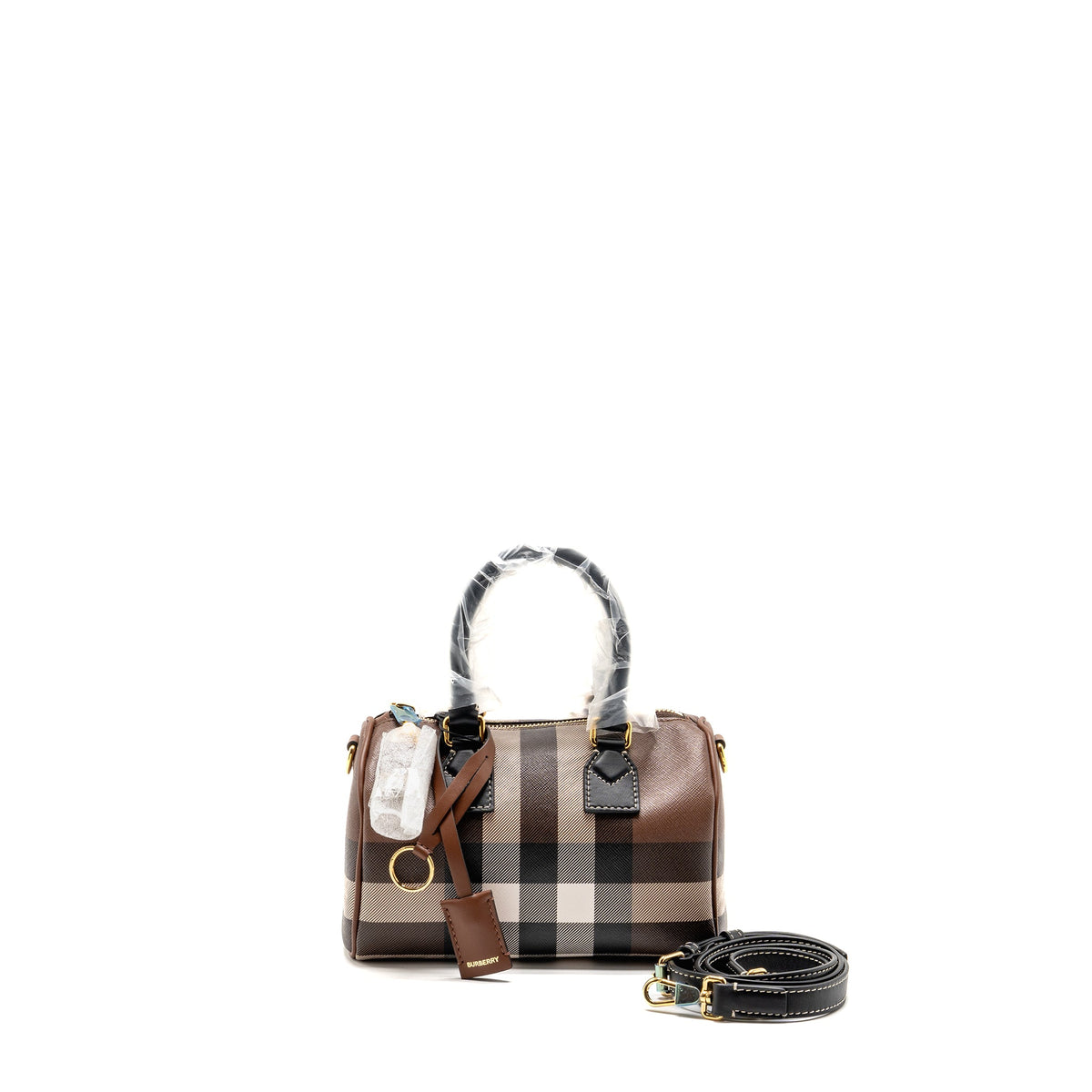 Burberry Mini Check Bowling Bag leather/canvas dark birch brown GHW