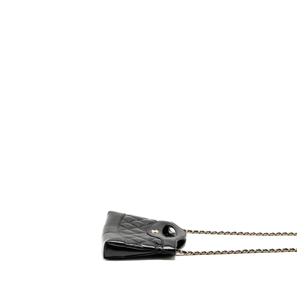 CHANEL MINI 31 CLUTCH WITH CHAIN SHINY CALFSKIN BLACK LGHW (MICROCHIP)