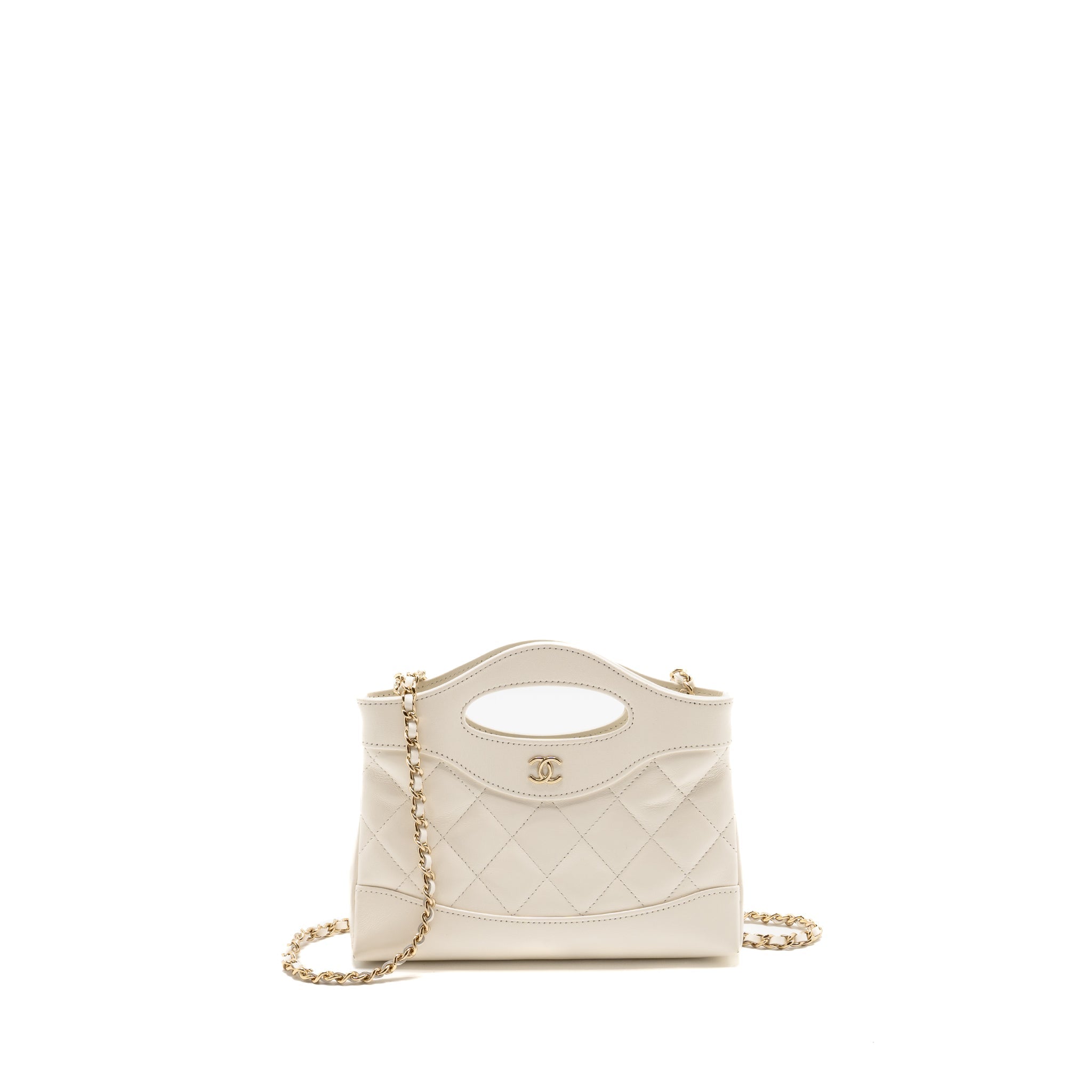 CHANEL MINI 31 CLUTCH WITH CHAIN SHINY LAMBSKIN WHITE LGHW (MICROCHIP)
