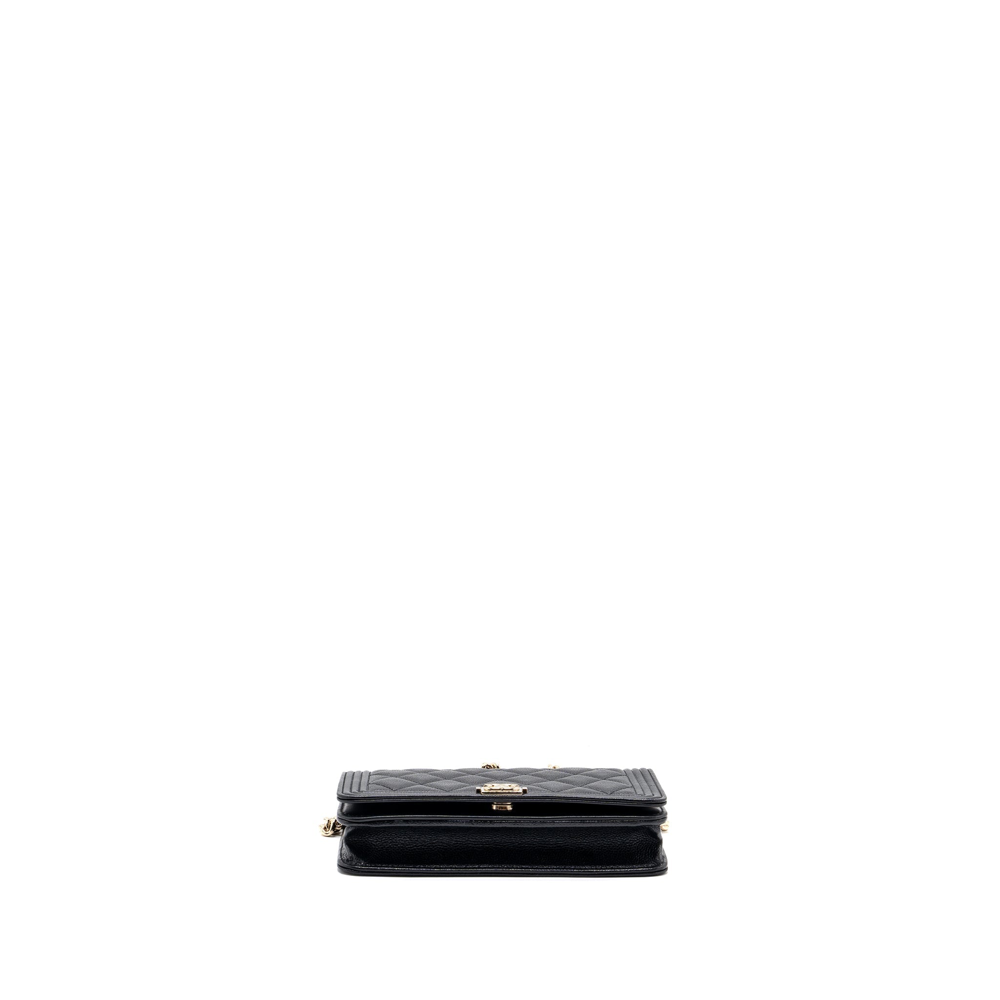 CHANEL BOY WALLET ON CHAIN CAVIAR BLACK LGHW (MICROCHIP)