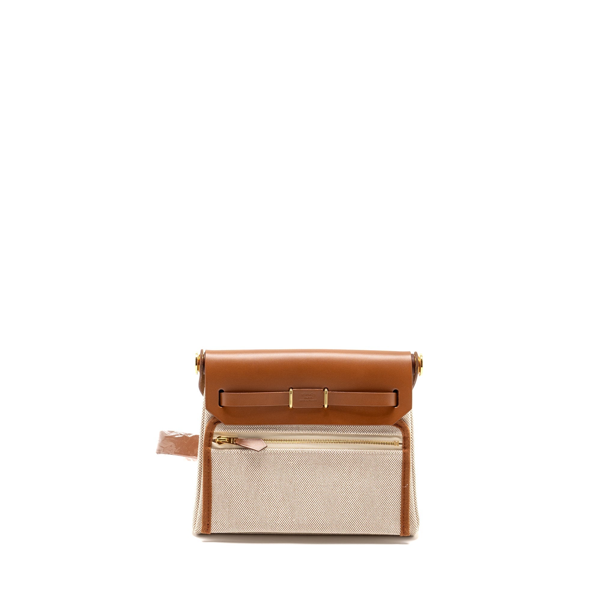 HERMES HERBAG MINI CANVAS/HUNTER LEATHER ECRU-BEIGE/FAUVE GHW