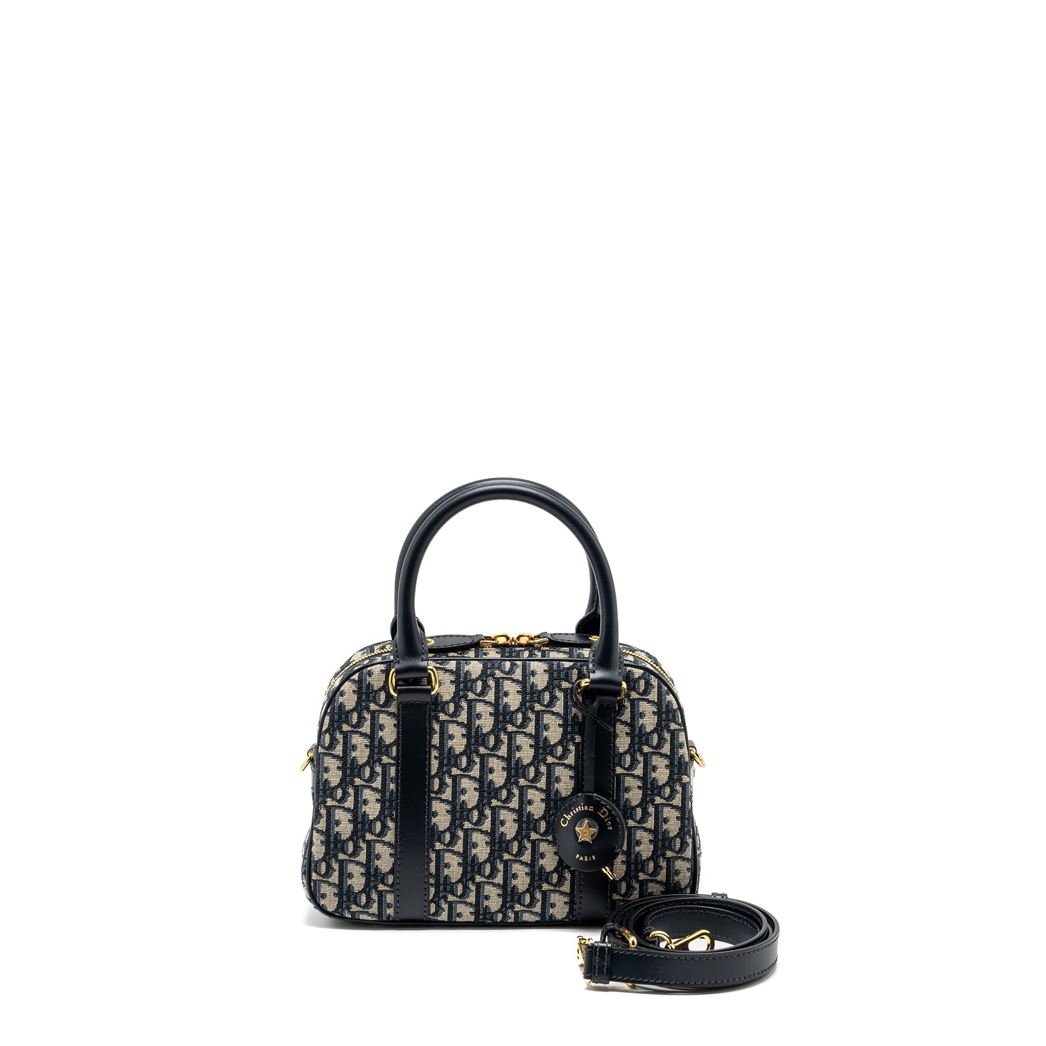 DIOR MEDIUM BOWLING BAG DIOR OBLIQUE CANVAS BLUE GHW