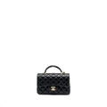 CHANEL TOP HANDLE MINI RECTANGULAR FLAP BAG LAMBSKIN BLACK LGHW (MICROCHIP )