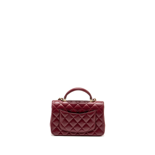 CHANEL TOP HANDLE MINI RECTANGULAR FLAP BAG LAMBSKIN BURGUNDY LGHW (MICROCHIP)