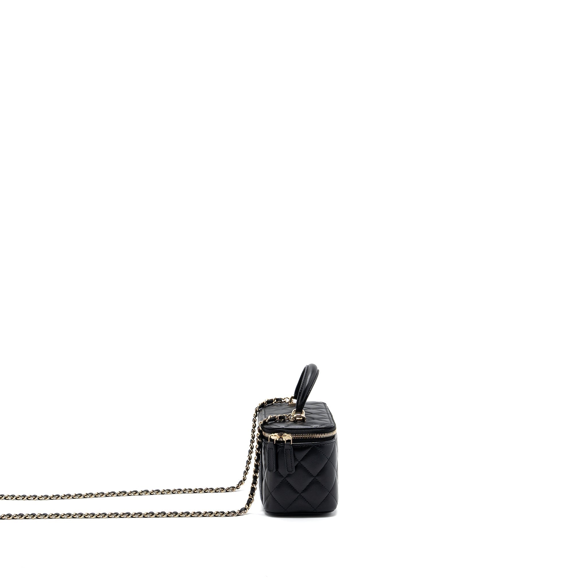 CHANEL TOP HANDLE LONG VANITY WITH CHAIN LAMBSKIN BLACK LGHW(MICROCHIP)