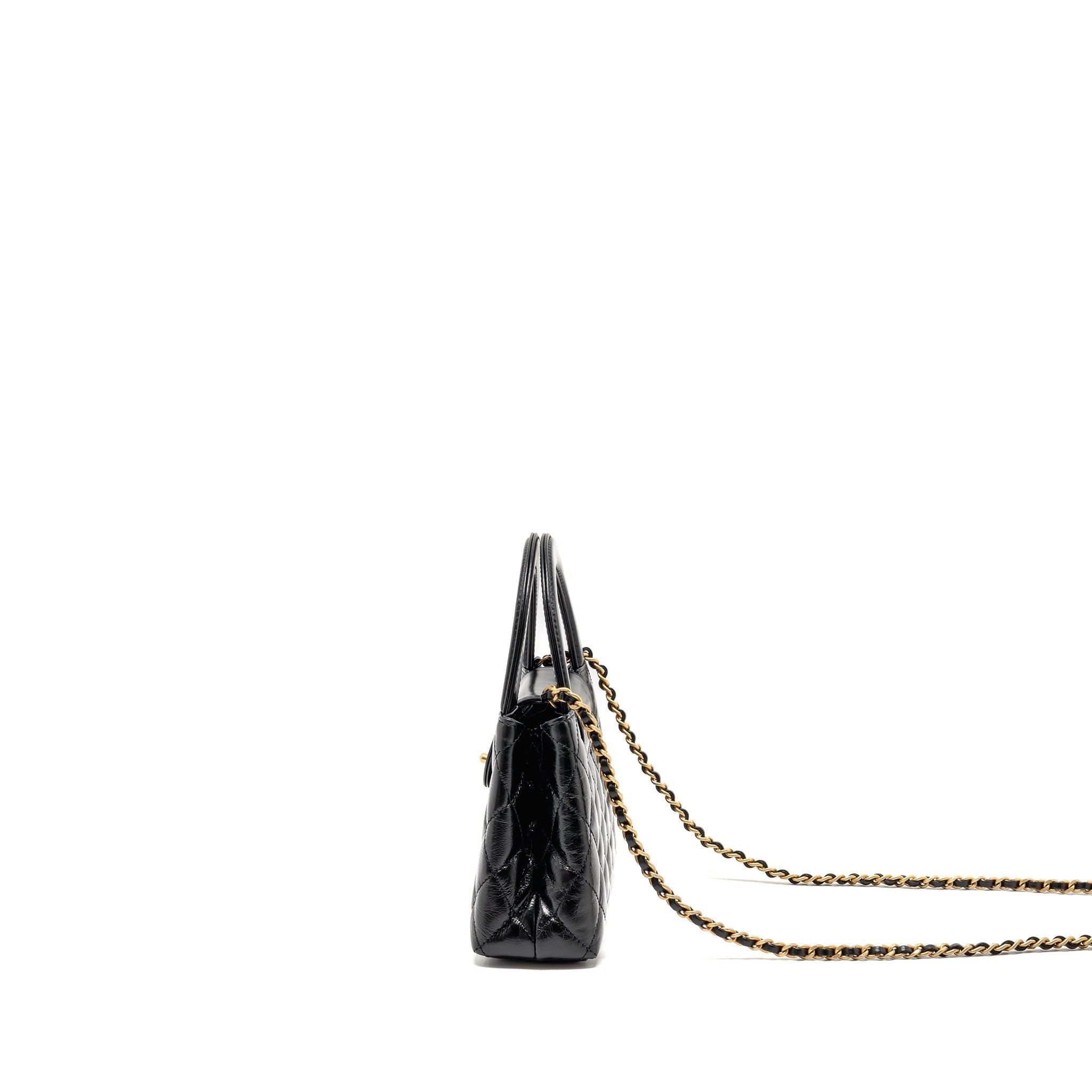 CHANEL MINI KELLY SHOPPING TOTE BAG CALFSKIN BLACK GHW (MICROCHIP)
