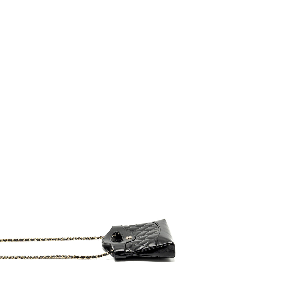 CHANEL MINI 31 CLUTCH WITH CHAIN SHINY CALFSKIN BLACK LGHW (MICROCHIP)