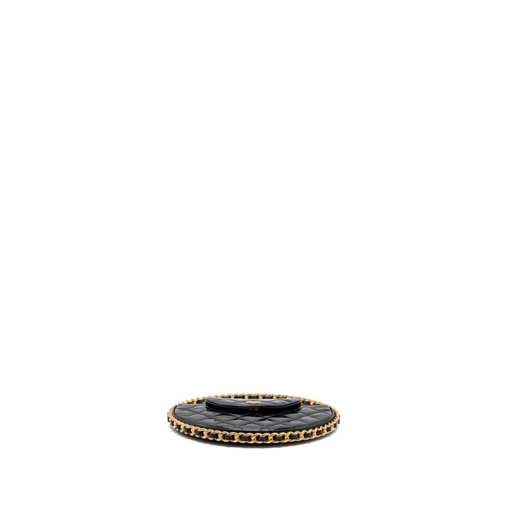 CHANEL 23K HOOP BAG PATENT BLACK GHW (MICROCHIP)