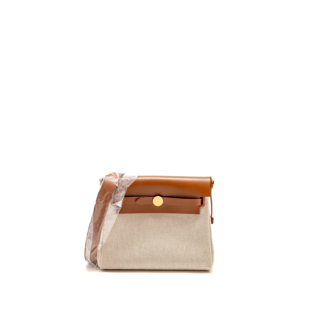 HERMES HERBAG MINI CANVAS/HUNTER LEATHER ECRU-BEIGE/FAUVE GHW
