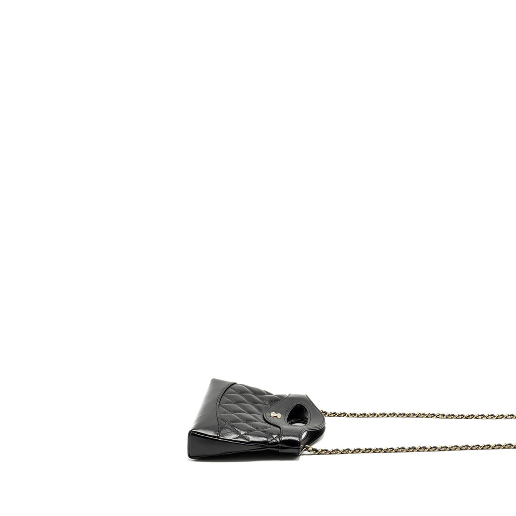 CHANEL MINI 31 CLUTCH WITH CHAIN SHINY CALFSKIN BLACK LGHW (MICROCHIP)