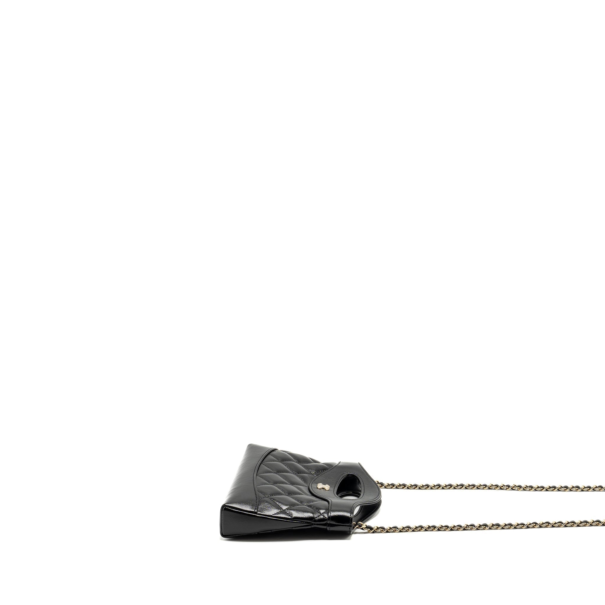 CHANEL MINI 31 CLUTCH WITH CHAIN SHINY CALFSKIN BLACK LGHW (MICROCHIP)