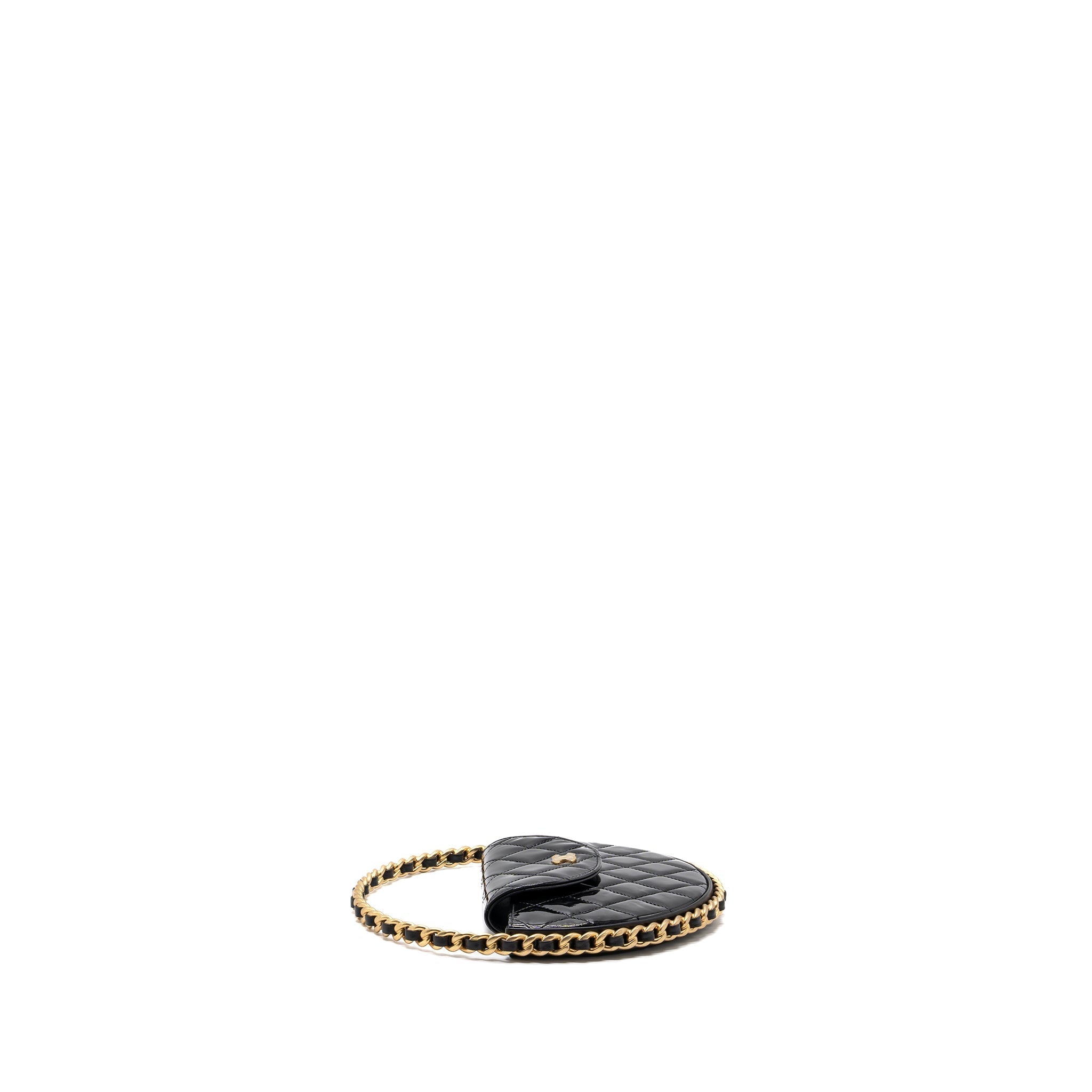 CHANEL 23K HOOP BAG PATENT BLACK GHW (MICROCHIP)