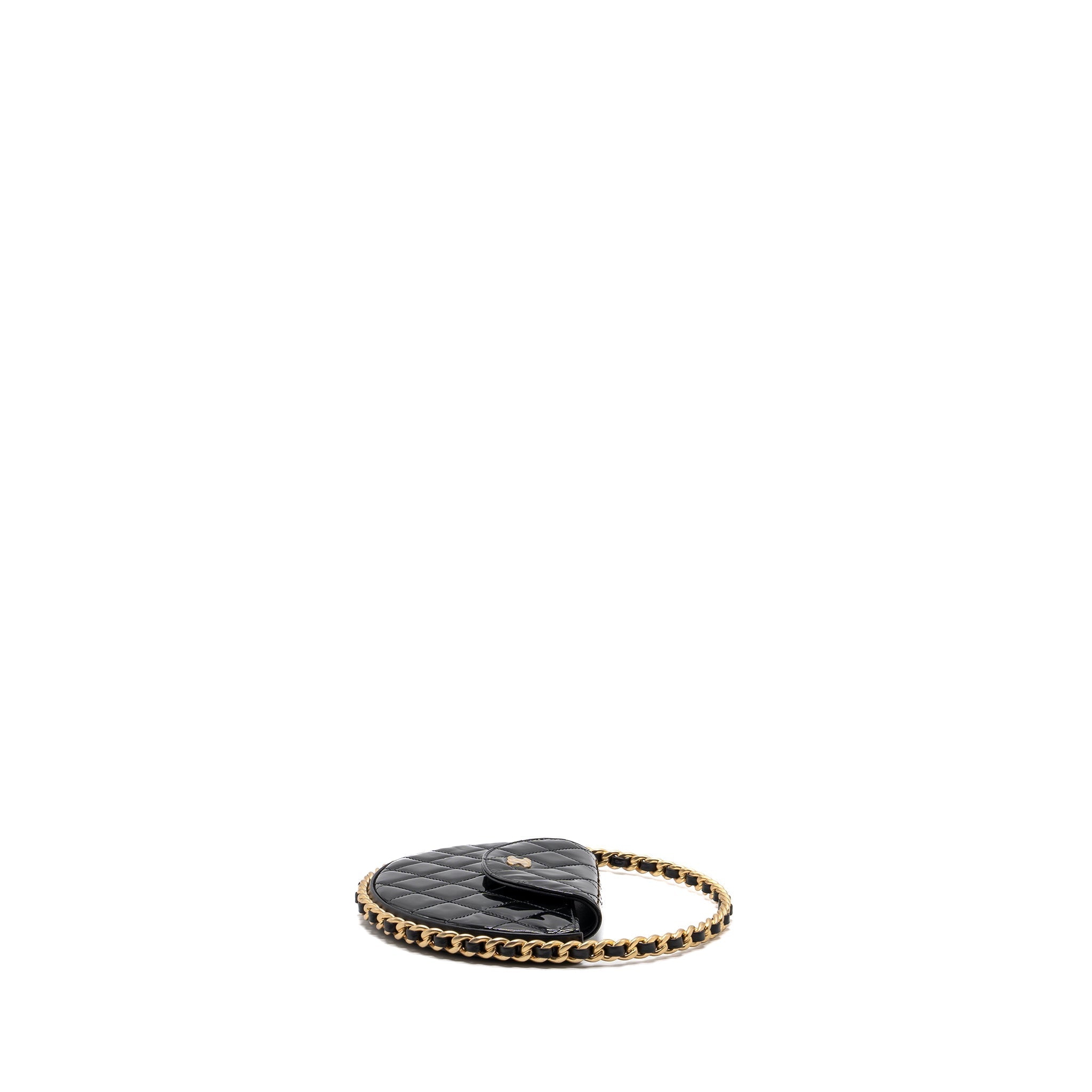 CHANEL 23K HOOP BAG PATENT BLACK GHW (MICROCHIP)