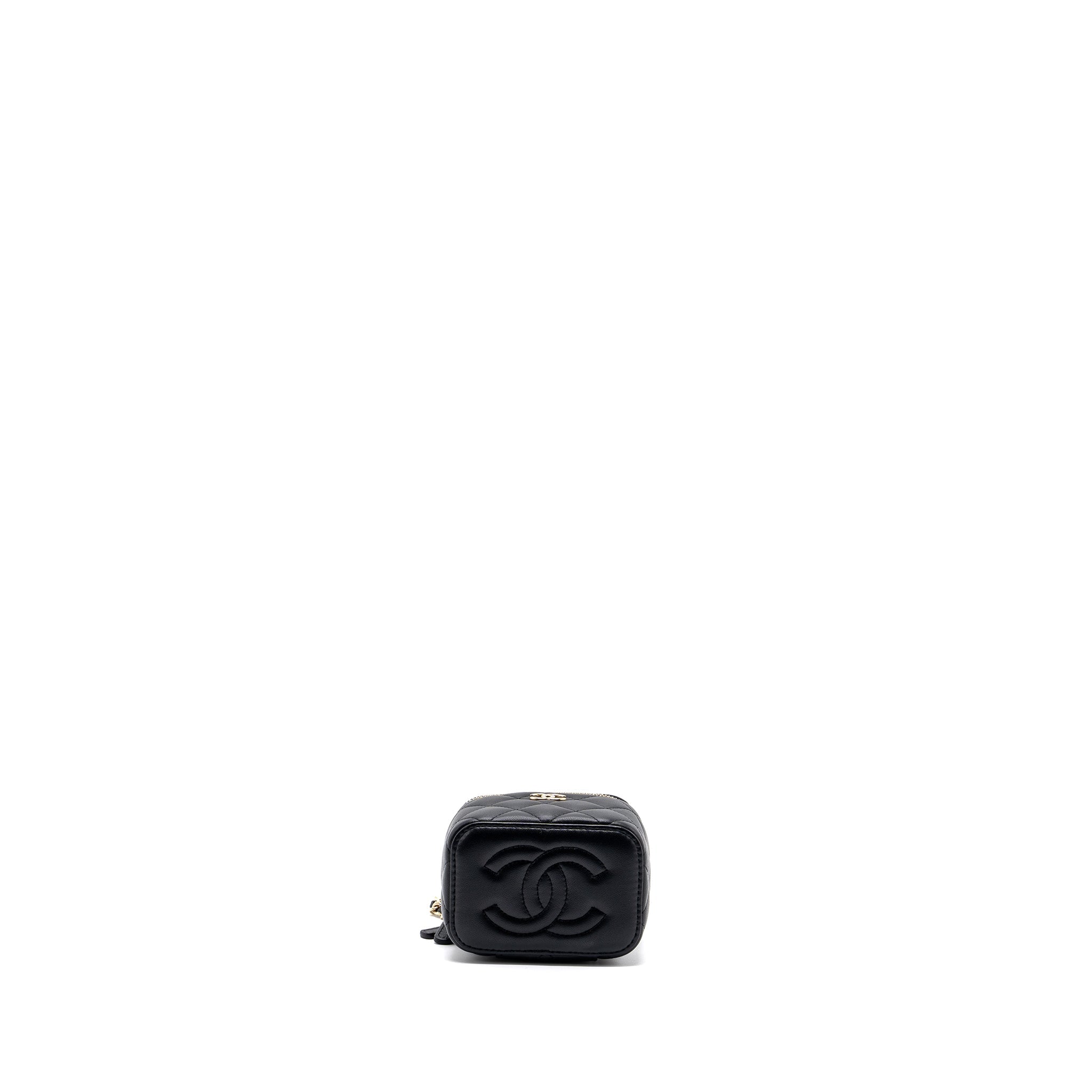 CHANEL TOP HANDLE MINI VANITY WITH CHAIN LAMBSKIN BLACK LGHW (MICROCHIP)